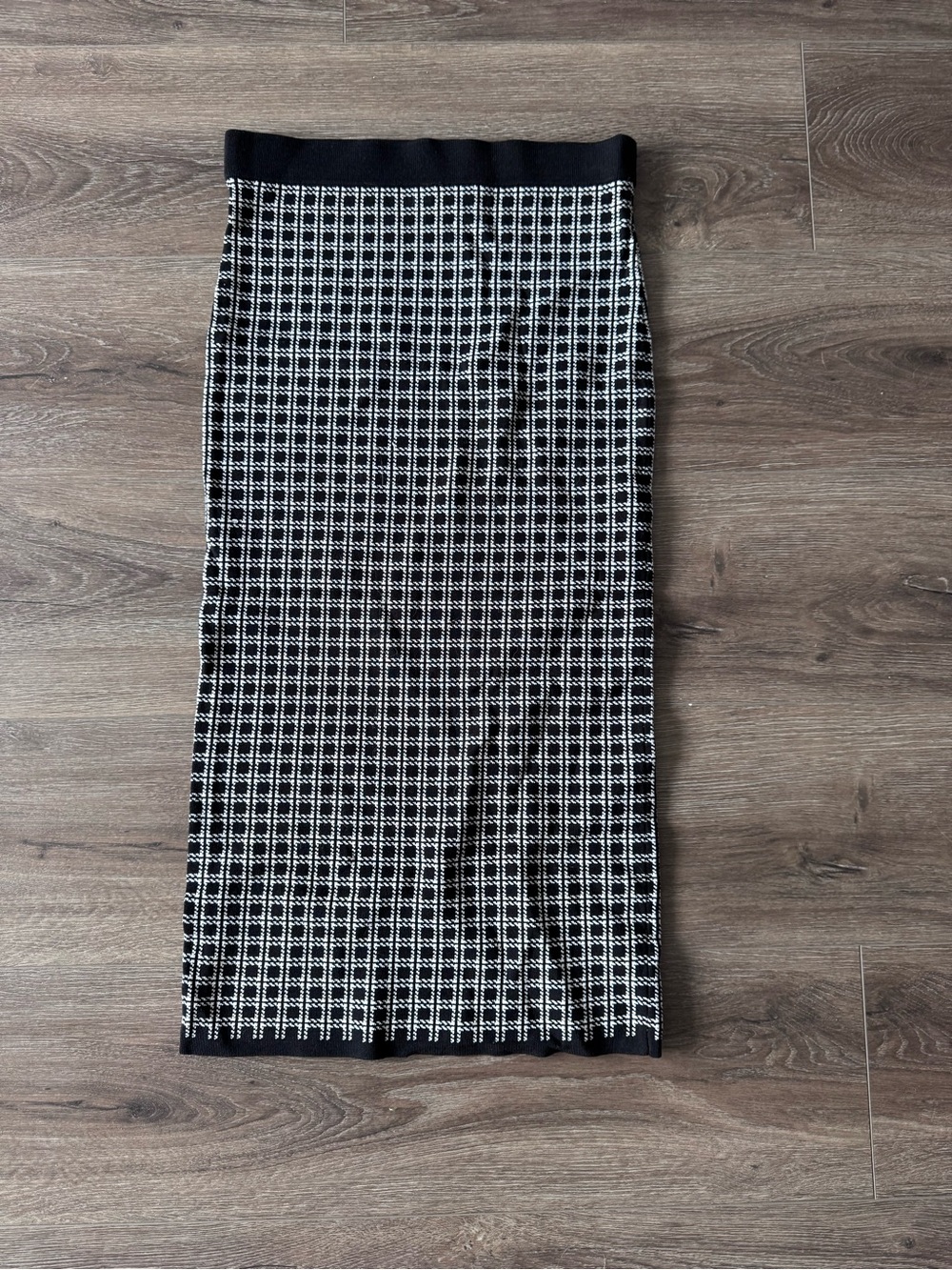 Michael Kors Black and White Grid Knit Pencil Skirt